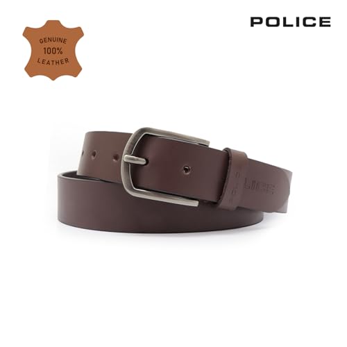 Police Genuine Leather Belt for Men | Formal & Casual Belt | Premium Leather Strap with Gunmetal Pin Buckle | Durable Stylish Office, Jeans & Dress Belt | Brown (XXL)