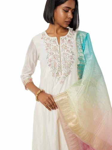 Max Women Embroidered A-line Kurta Set (White_M)