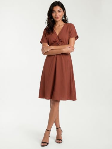 Max Women Twisted Detail A-Line Dress (Brown_XS)