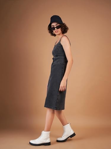 Sassafras Women Black Denim Wash Strappy Dress -S