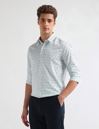 Arrow Newyork Men's Manhtattan Slim Fit Geometric Printed Shirt (ANAKSH1057_Blue_38)