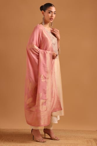 Soch Womens Beige Tissue Floral Printed Embroidered Woven Beads And Stones Salwar Suit