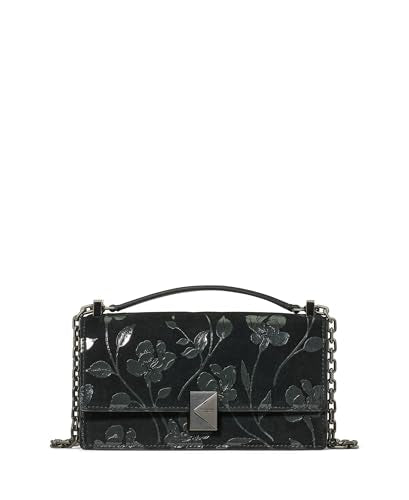 kate spade new york womens Deco Mini Leather Flap Chain Crossbody, Black Suede, One Size