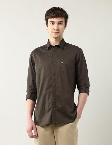 Arrow Sports Men's Geometric Regular Fit Shirt (ASAJSH1748_Dark Brown