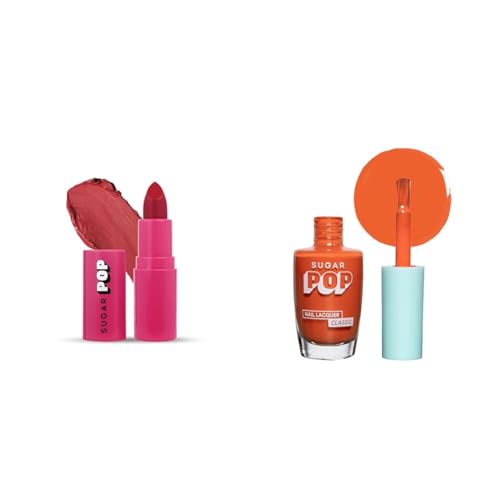 SUGAR POP Matte Lipstick - 03 Scarlet (Bright Red With Hint Of Orange) – 4.2 gm & SUGAR POP Nail Lacquer - 07 Tangerine Queen (Bright Orange) 10 Ml - Dries In 45 Seconds