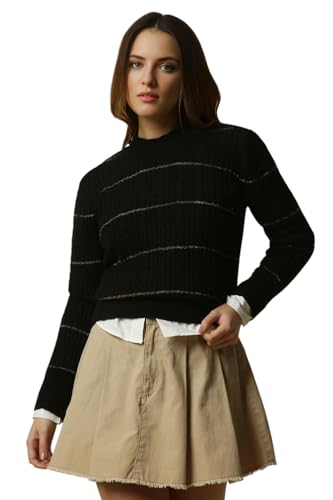 Allen Solly Women's Acrylic Blend Crew Neck Sweater (AHSWCRGPF68623_Black