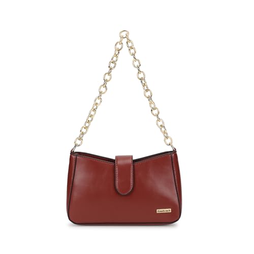 Fastrack Women's Chain Strap Shoulder Bag with Top Zip and Flap Closure | Main Compartment, Inner Zip and Slip Pockets | Stylish Shoulder Bag | Trendy Women's Handbags, Brown