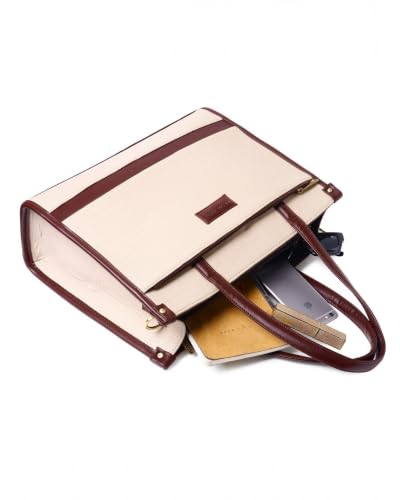 Pramadaa Pure Luxury Classic Madona Work Tote bags for women office use | hand bags for women's stylish | bags for women latest | Laptop Office Shoulder Handbag. (Walnut Beige)