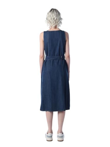 ONLY Women's Solid Fit and Flare Blue Dress with Belt