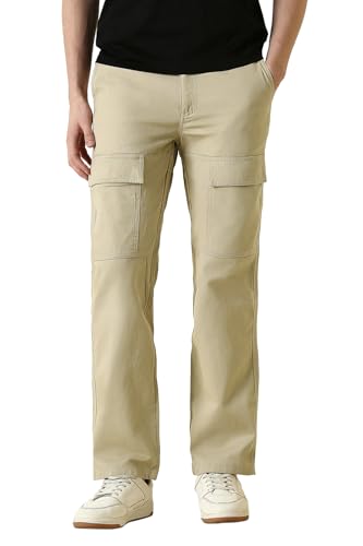 Men Beige Solid Casual Trousers