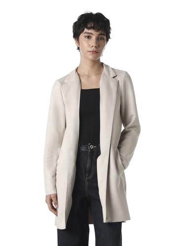 ONLY Women's Solid Regular Fit Beige Coat