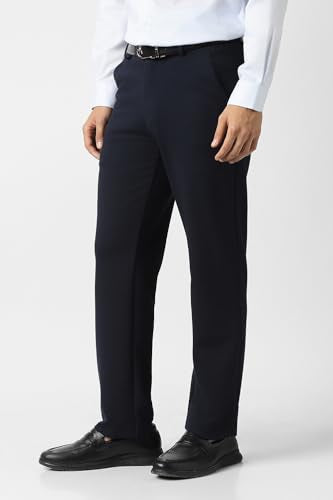 Men Navy Textured Trousers
