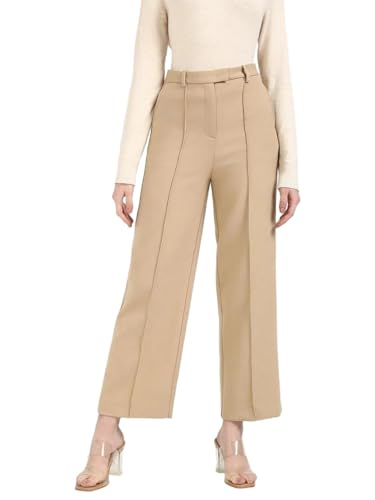 Relaxed-Fit Solid High-Rise Trouser Beige