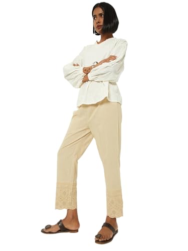 Max Women Embroidered Straight Pants (Beige_M)