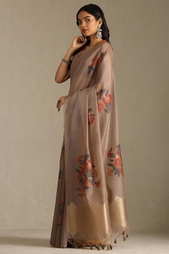 Soch Womens Earth Chanderi Floral Print Saree