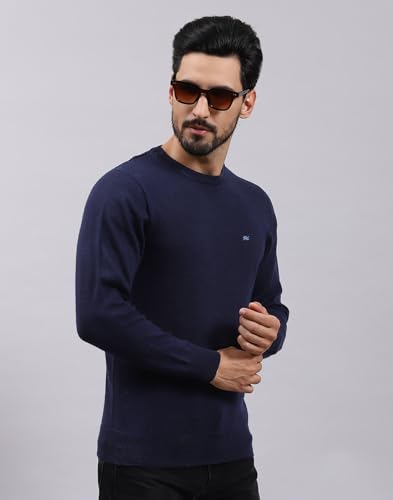 Monte Carlo Mens Solid Navy Blue Round Neck Full Sleeve Pullover (1240504RN-117-46)
