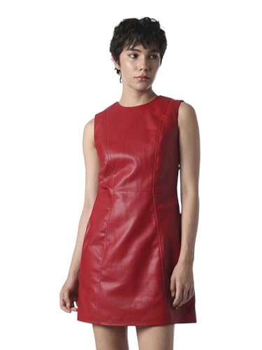 ONLY Women's Solid Fit and Flare Red Dress