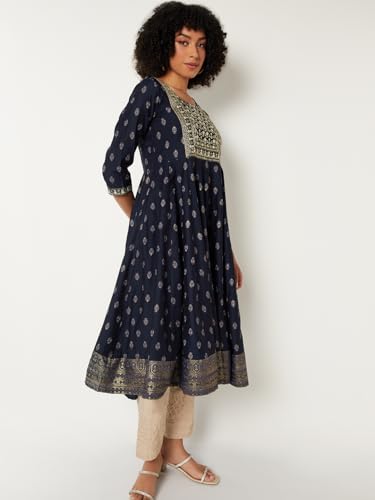 Max Women Embroidered A-Lune Kurta (Blue_S)