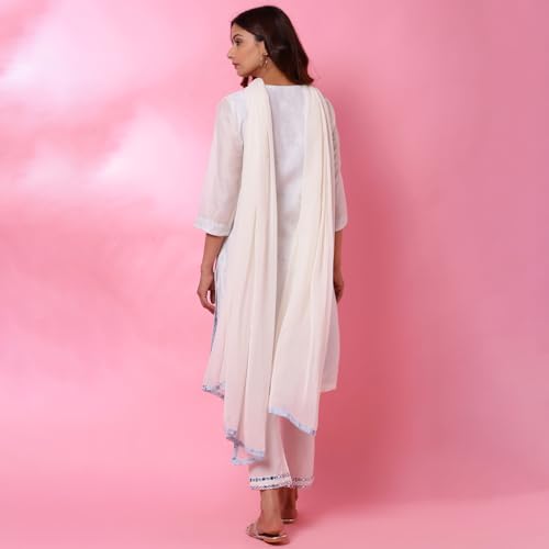 Biba Women Off White Cotton Blend Straight Kurta Pants Suit Set_44