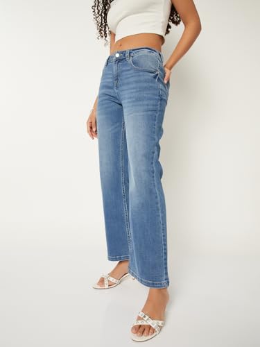 Max Women Washed Kick Flare Jeans(Blue_30)