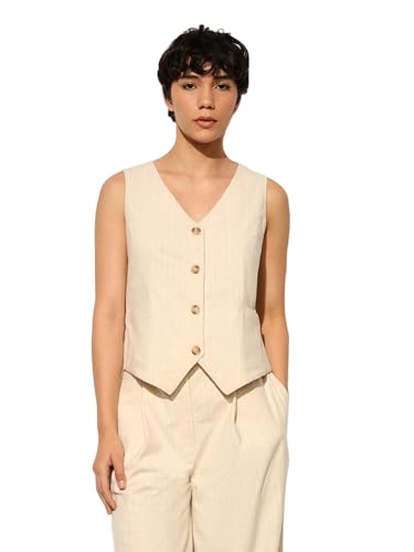 ONLY Women's Regular Fit Beige Waistcoat