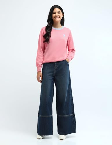 U.S. POLO ASSN. Drop Shoulder Cotton Sweater (UWAW24SWE133_Pink_M)