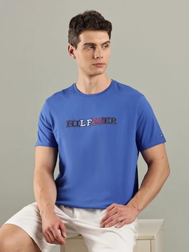 Tommy Hilfiger Embroidered Logo Regular-Fit Cotton T-Shirt Dazzling Blue