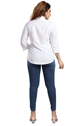 QUEEN SHIELD Women's Rayon Relaxed Fit Formal Shirt With Front Pleated & 3/4Th Sleeves (Qs_4103N) (Xxl, White)
