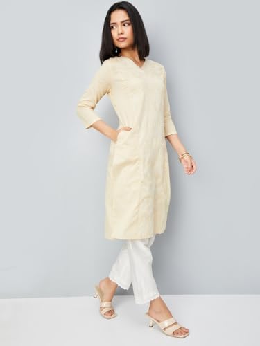 Max Women Thread Embroidered Kurta, Beige, XXL