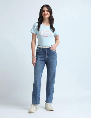 U.S. POLO ASSN. High Rise Straight Fit Jeans (UWAW25JEN382_Dark Blue_32)