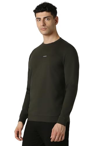 Men Olive Patterned Crew Neck Sweatshirt