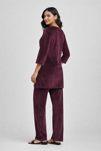 CAMEY Women Woolen|Winter Velvet Kurti & Pajama Set|Kashmiri Design Kurti Set (Wine, M)
