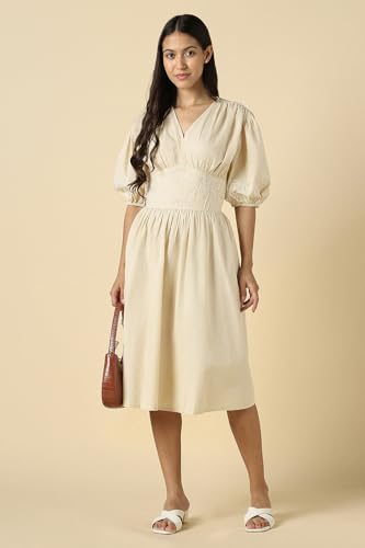 Women Beige Embroidered Casual Dress