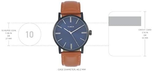 TIMEX Analog Watch for man with Blue Round Dial & Tan Leather Strap Band Water Resistant Men's Wrist Watches - TWHG35SMU04