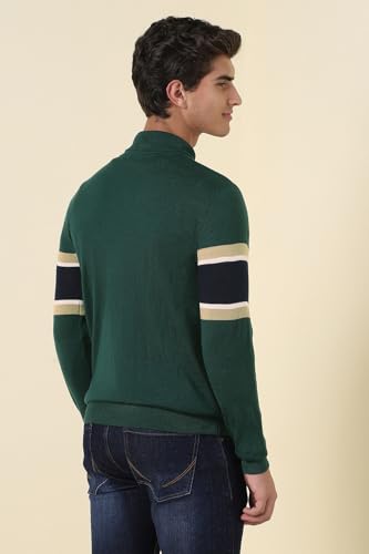 Men Green Print Turtle Neck Full Sleeves Sweater