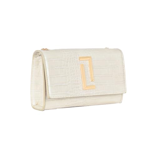 Lavie Crocflap Synthetic Zipper Closure Women's Sling Bag (OFF WHITE, SMALL)