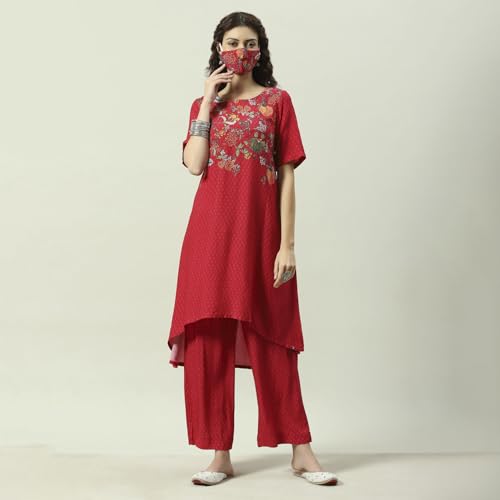 BIBA WOMEN PRINTED STRAIGHT SALWAR KURTA DUPATTA(SKD7426E_RED_36)