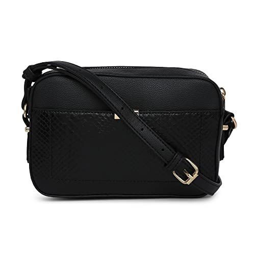 Accessorize London Women's Faux Leather Black Day Bag-Piper Camera Croc Sling Bag