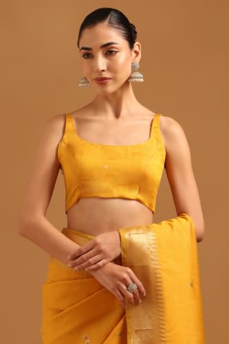 Soch Womens Yellow Tussar Brocade Zari Woven Zari Border Saree
