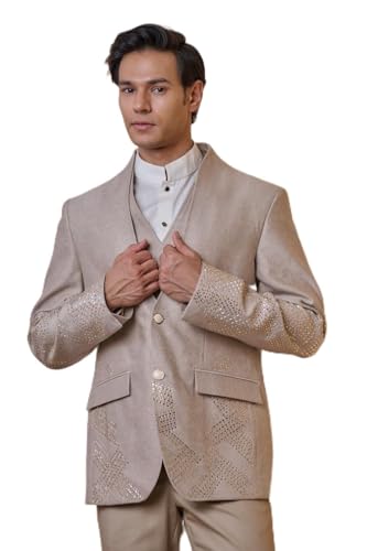 TASVA Beige Jacquard Dinner Jacket Set