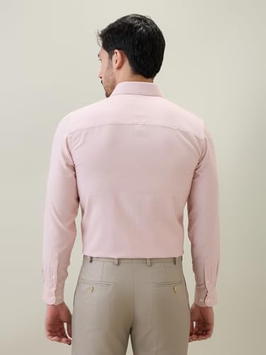 Raymond Men Contemporary Fit Structure Pattern Bamboo Polyester Blend Semi Cutaway Collar Full Sleeve Formal Shirt Orange