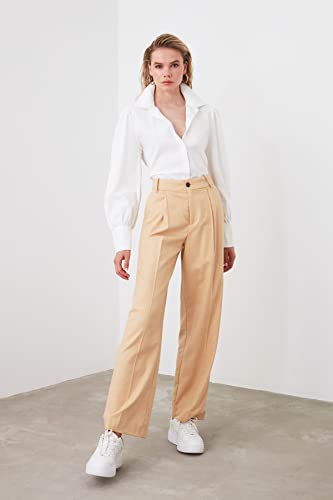 Trendyol Women Regular Basic Shirt Collar Woven Shirt, White, 42