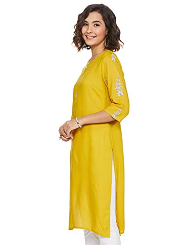 W for Woman Women's Rayon Regular Kurta (20AUW14660-116420_Light Yellow_S)