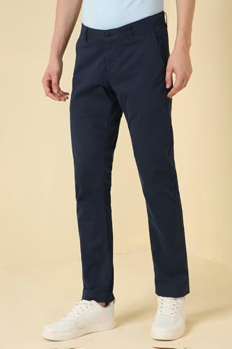Men Navy Solid Casual Trousers