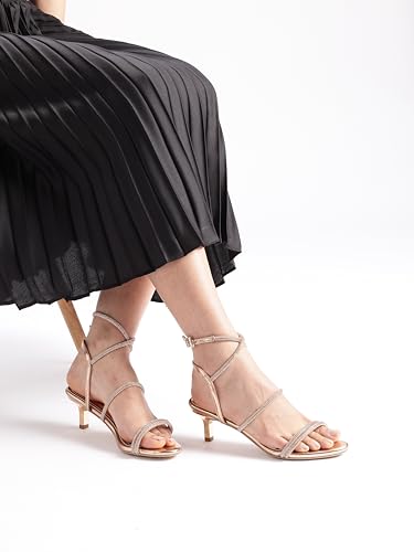 Marc Loire Women Embellished Fashion Sandals with Kitten Heels (Rose Gold, UK Footwear Size System, Adult, Women, Numeric, Medium, 7)
