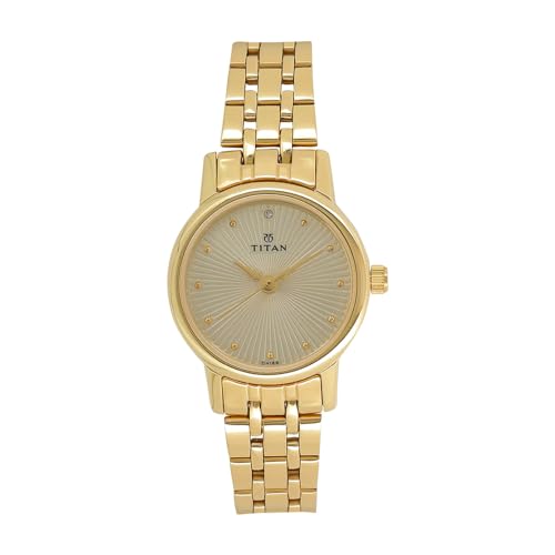 Titan Karishma Quartz Analog Champagne Round Dial Golden Stainless Steel Strap Watch for Women - NT2593YM01
