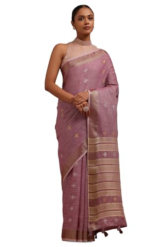 Soch Womens Purple Linen Woven Design Saree