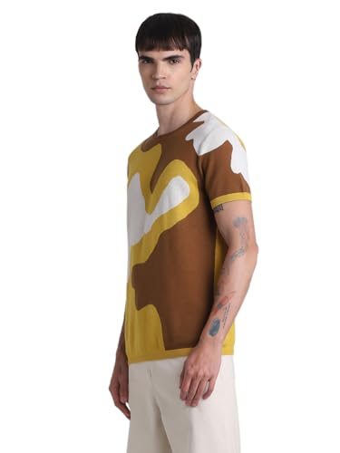 Jack & Jones Mens Yellow/Brown Slim Fit T-Shirt