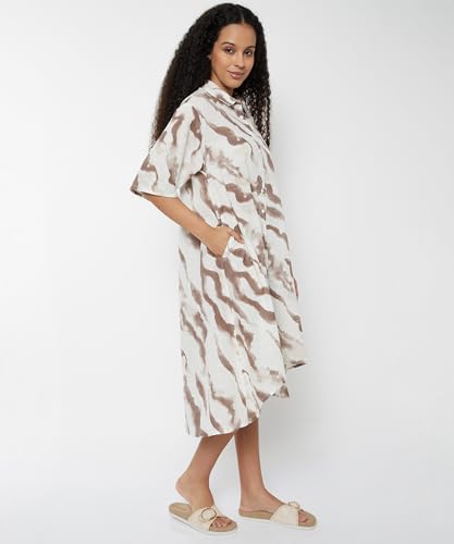 Max Women Printed High-Low Shirt Dress(White_XL)