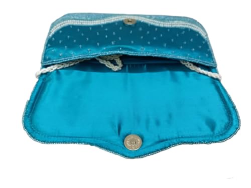 Fashion OVERSEAS Designer Blue Bag beads Handle and Tassel Ethnic Purse Women’s/Girls's Handbag for Party, Casual, Bridal (PINK) (blue)